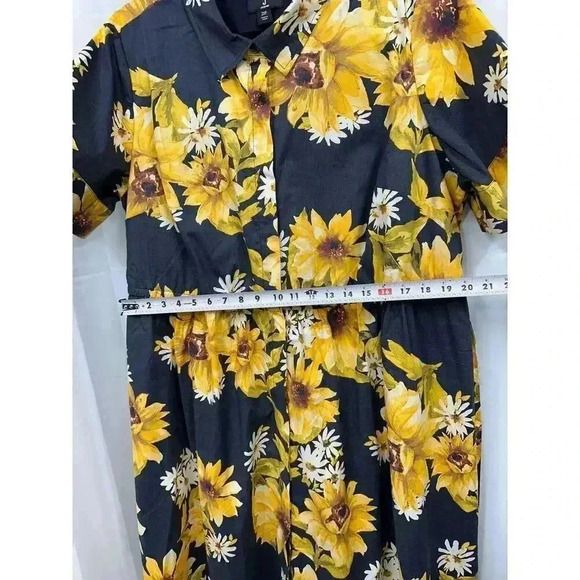 Jason Wu 2XP Blue Sunflower Floral‎ Tie Waist Button Down Collared Midi Dress - Picture 10 of 13